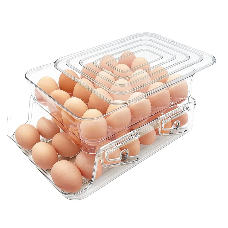 Скоба за яйца За Хладилник, Просторен Контейнер За Яйца За Хладилник, шкаф За съхранение на яйца с капак и автоматично валиране