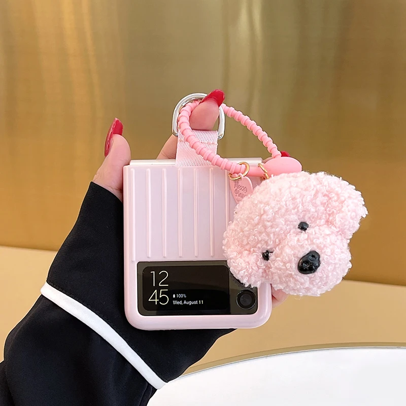 Сладко розов плюшен куче е подходящ за Samsung zflip3 куфар калъф за телефон Galaxy ZFlip3 сгъваем екран sm-f7110 защитен калъф