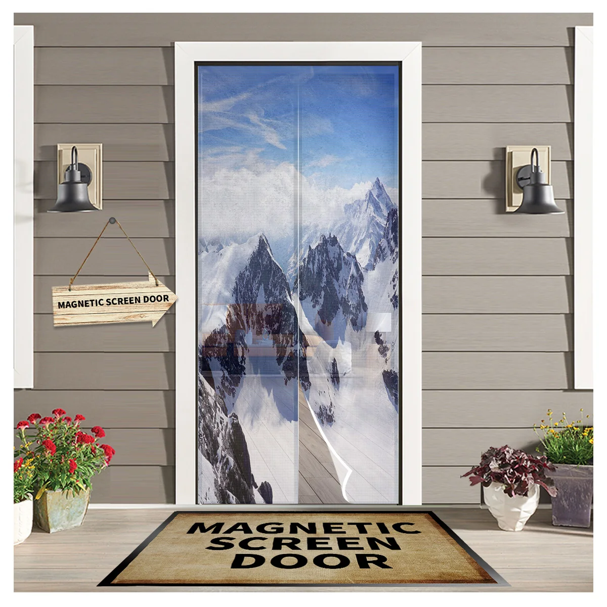 Снежен Планински Пейзаж Магнитна Врата На Прозореца На Екрана На Лятото Срещу Комари, Насекоми, Кухня, Спалня Врата Завеси