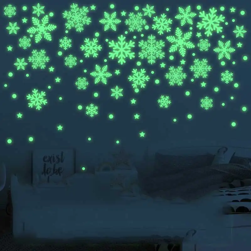 Статични Светещи Коледни стикери във формата на Снежинки, Светещи в Тъмното, Етикети във формата на Снежинки, PVC, Статични Флуоресцентни стикер, Стикер За домашен декор