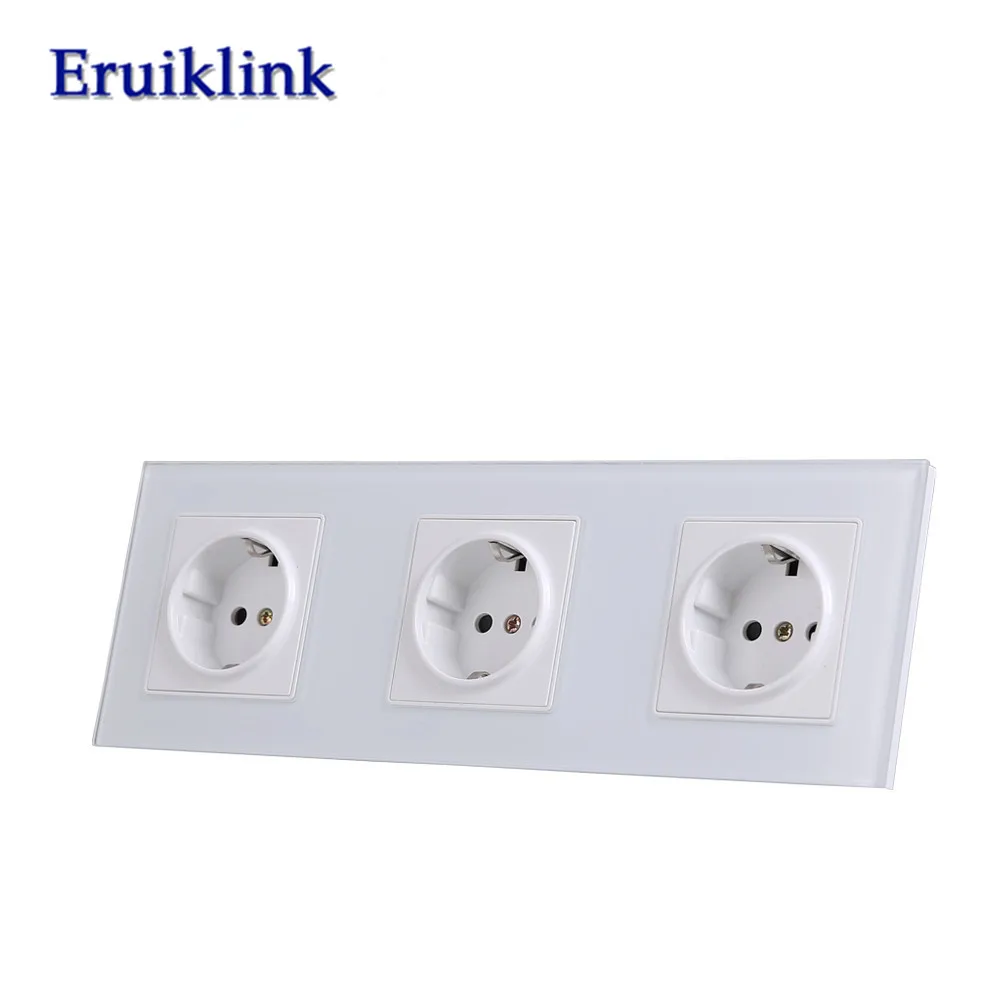 Стенни изход стандарт на ЕС Eruiklink, бяла панел от кристално стъкло, Производител на контакта 16A 110V ~ 250V,
