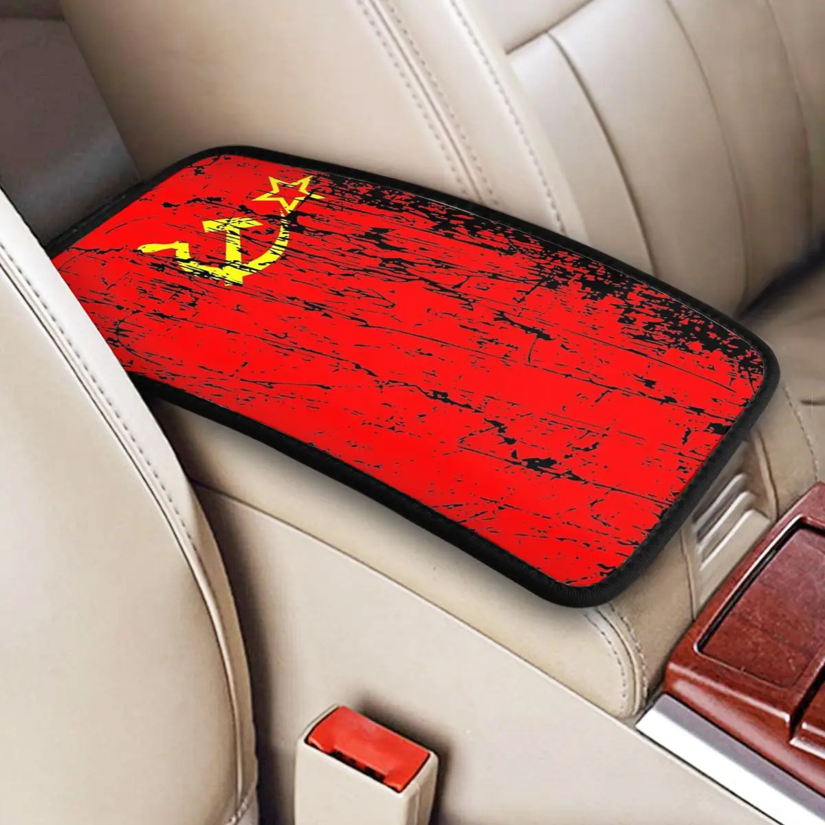 Съветският Съюз на СССР руското Знаме Калъф За авто Подлакътник Мат Комунистически Социалистически Кожен Калъф За Централната Конзола Възглавница За интериора на Колата