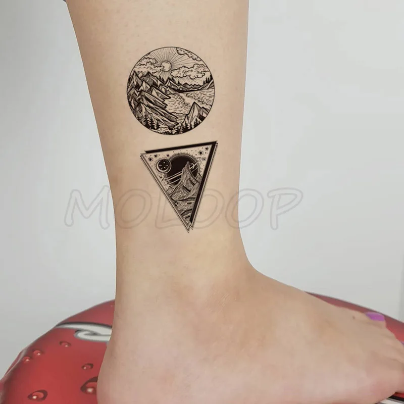 Татуировка Стикер минно дърво планета, слънцето, луната кръг, триъгълник Прехвърлянето на Вода за Временна Фалшива татуировка флаш татуировка за деца, момичета, мъже