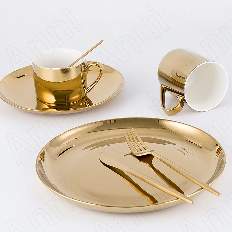 Творчески Позлатени Керамични Чаши За Кафе Модерна Златна Чиния Десерт За Закуска И Следобеден Чай Торта Сладкарски Чинии За Хранене, Домашна Посуда