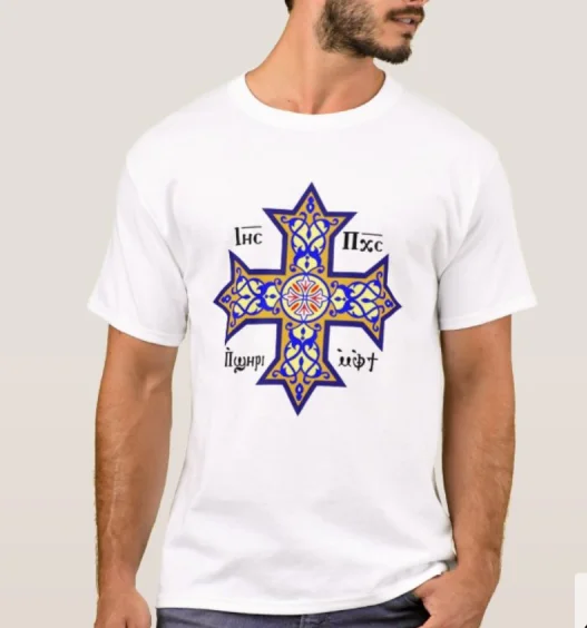 Тениска с коптским православен Кръст на етиопците. Лятна Памучен Мъжка Тениска С Кръгло Деколте и Къс Ръкав, Новата S-3XL