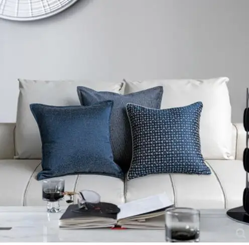 Тъмно син деним син модерен минималистичен калъф за дивана в хола-мека мека материя