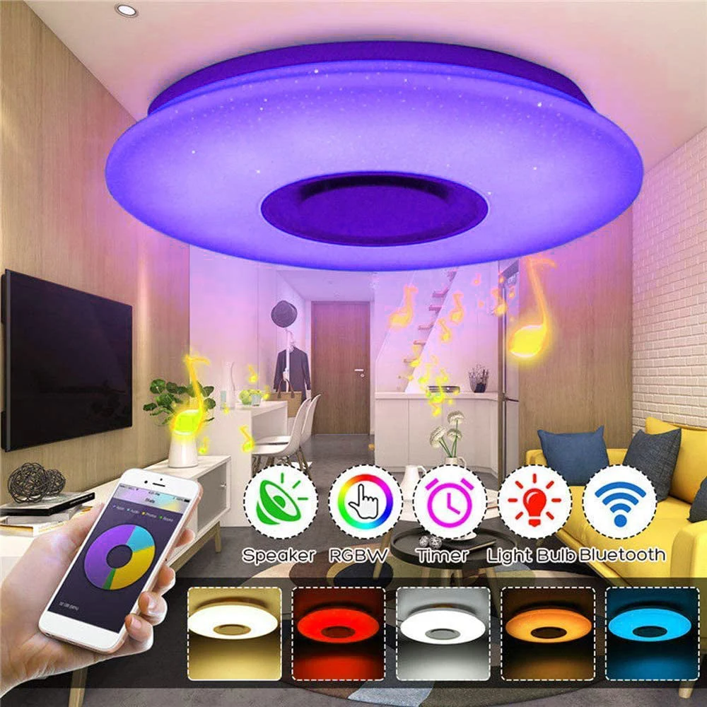 Умен WIFI RGBW Цветен Bluetooth Високоговорител Led плафониери за Стая 60 W Led осветителни Тела за Таван Лампи Модерен Лампа за Скрит Монтаж