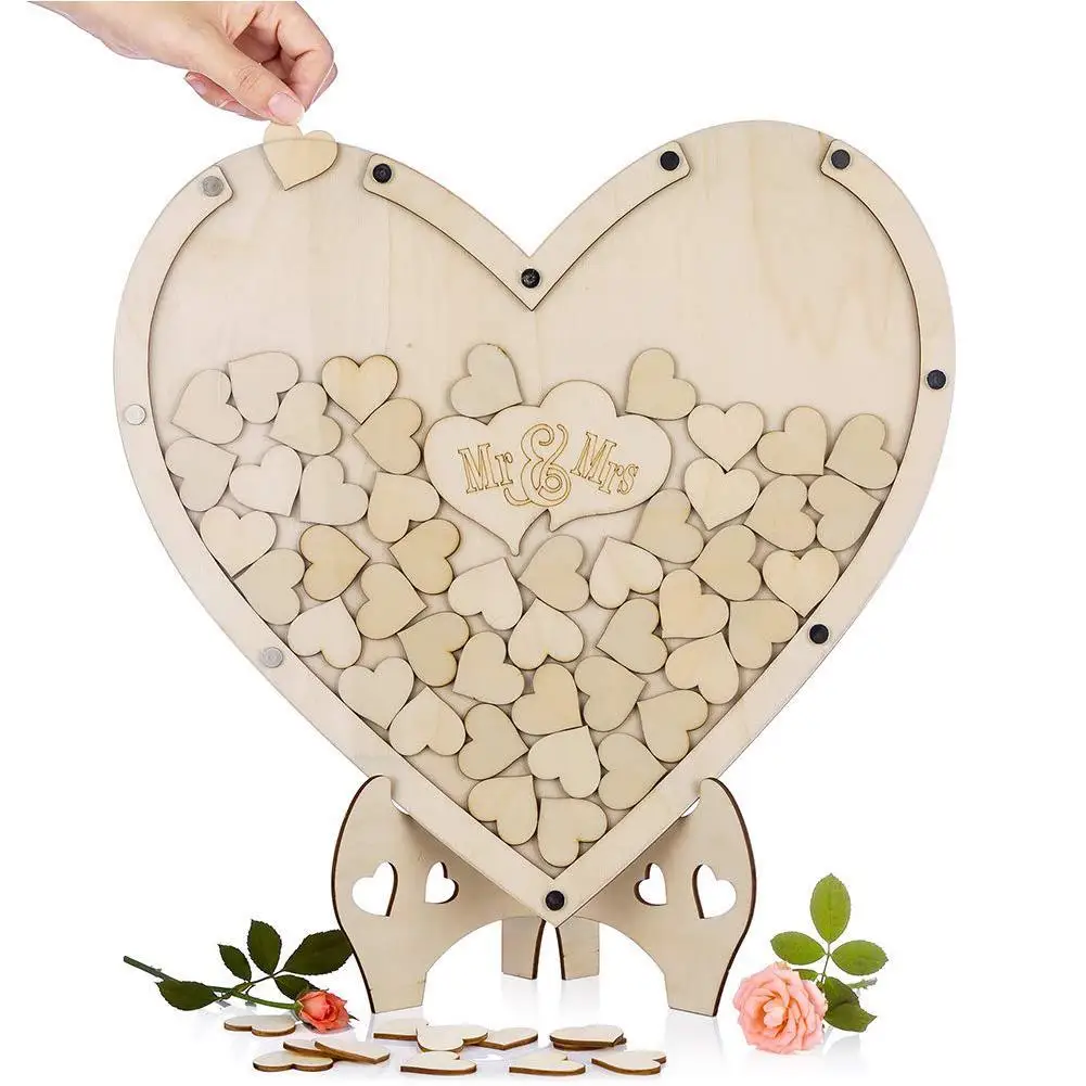 Уникални Сватбени Декорации под формата На Сърца, Селски Скъпа Сватбена книга за Гости, Банка Сватбени Пожелания, Кутия със сърца, 3D Книга за Гости, Дървена Кутия