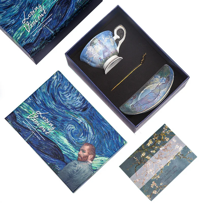 Художествена картина на Моне Кафеена чаша Впечатление от Изгрева на слънцето, Езерце с лотосами, Обяд, на тревата, на Чаша следобеден чай с lotus, Подарък кутия утайка от чаша