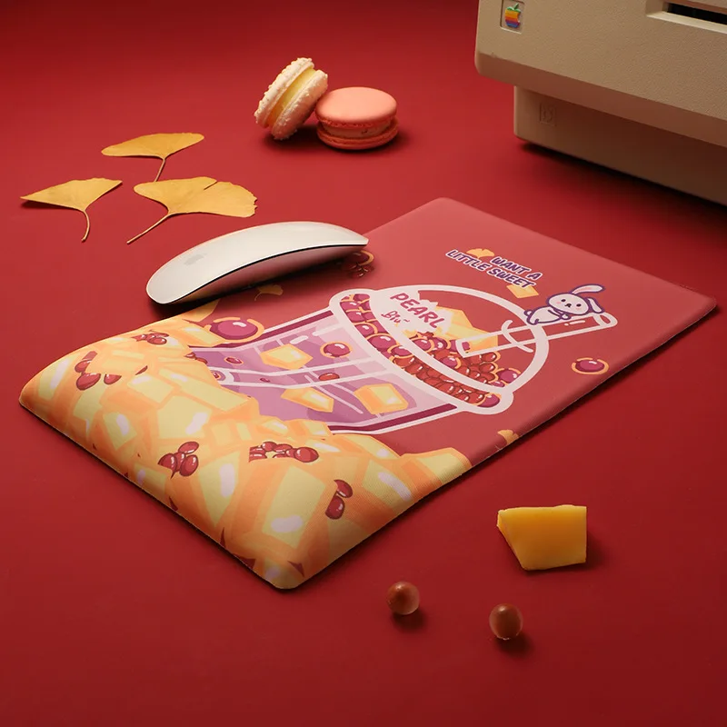Чай с мляко и силиконово килимче за мишката върху китката сладък cartoony офис подложка за китката memory foam клавиатура поставка за ръце бавен отскок