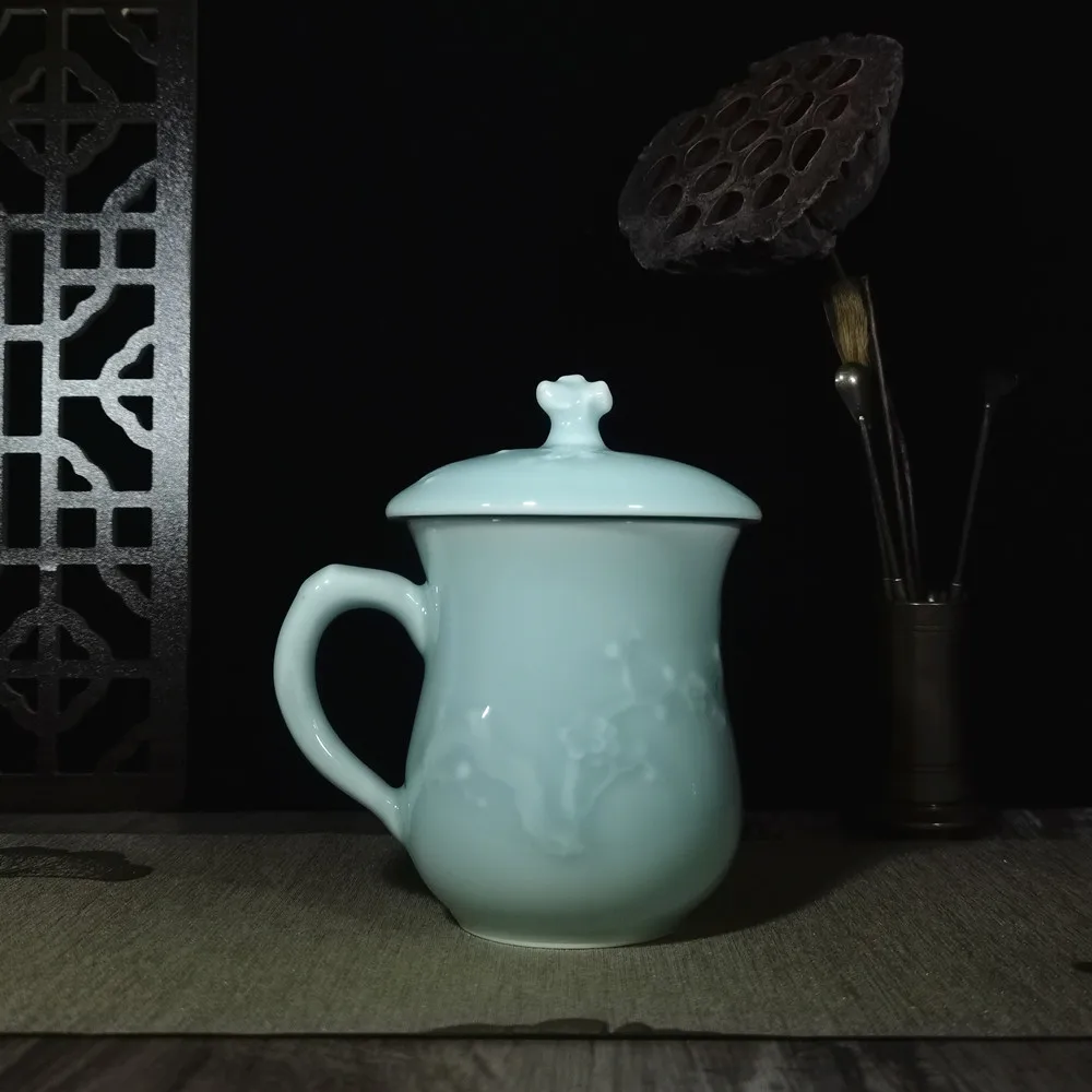 Чаши за кафе, Чаша с капак 11,5 грама една Чаена Чаша с Релефни във формата на Цвете Сливи Керамични Съдове за Напитки Порцелан съдове Могат да се мият в микровълнова фурна и съдомиялна машина