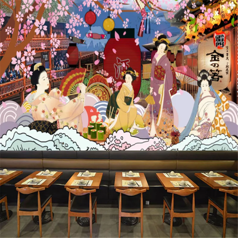 Японски Стил Uki-e Тапети Индустриален Декор Кимоно Дама снек-бар Суши в Ресторант Фон Тапети, Стенни Картини