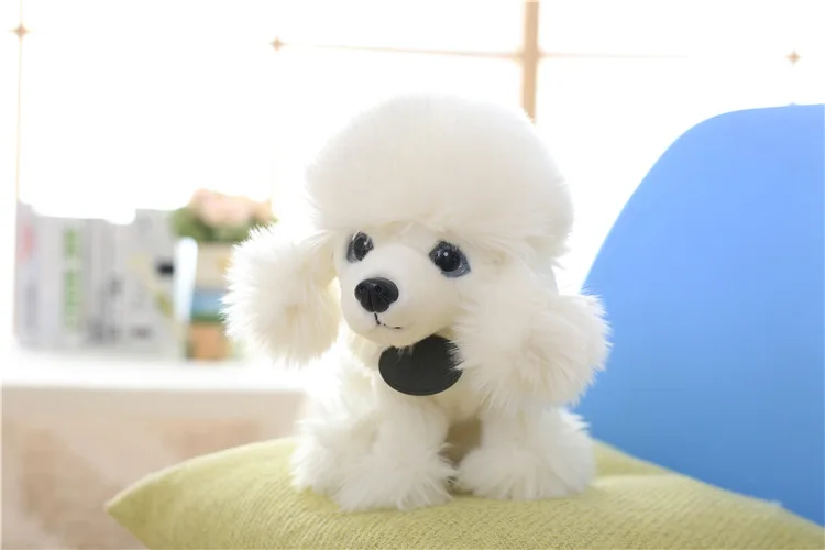 бяло красива плюшена седнала пудел куче играчка, имитация на куче пудел кукла подарък от около 25 см 2371