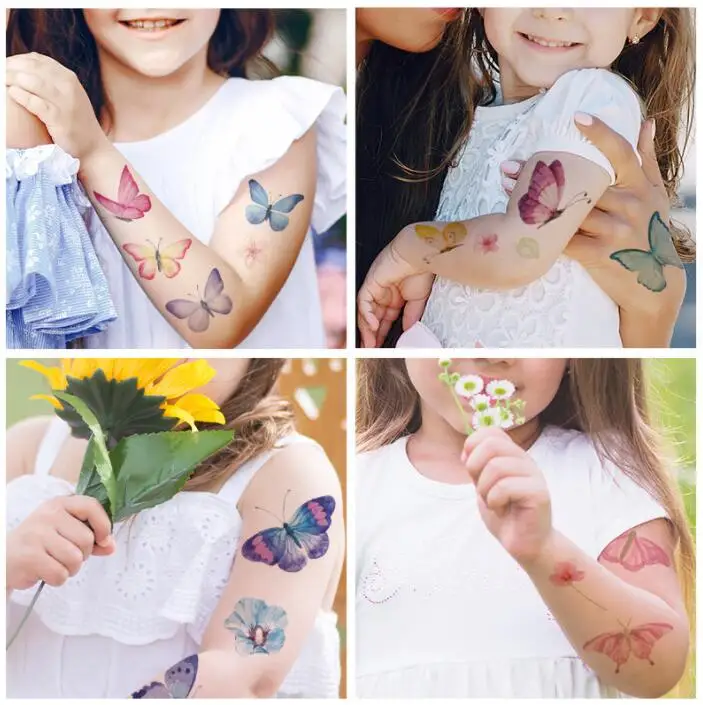 детска татуировка на пеперуда на цвете Стикер за Жени Момичетата на Боди Арт Флаш Татуировка Етикети Водоустойчив Татуировка Стикер