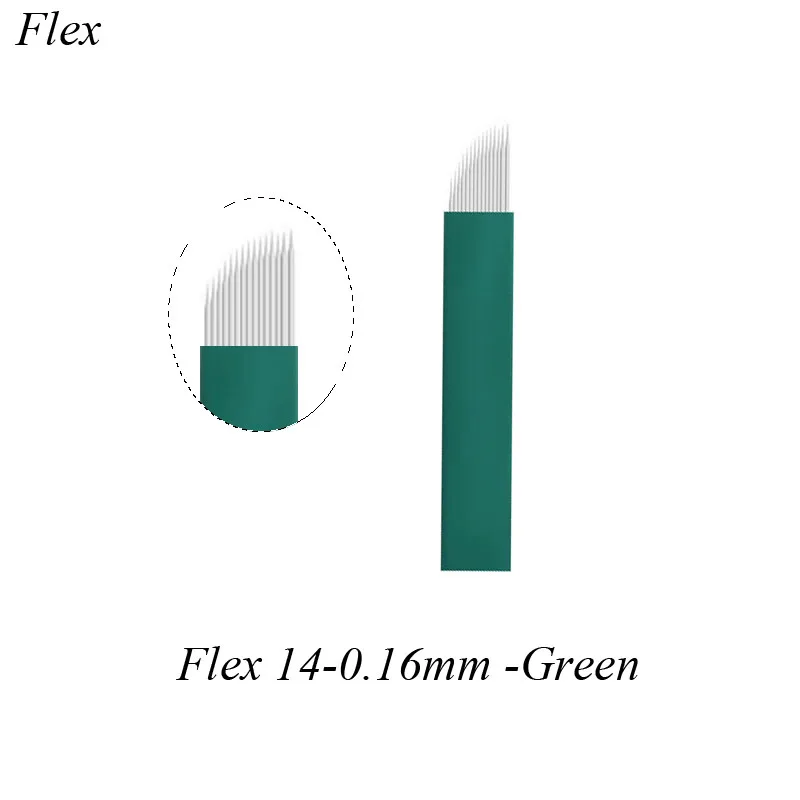 набор от 200 Плочи Agulha Tebori 14 Flex Microblading 0,16 мм Зелен Нано Ръчно Перманентен грим Микроблейдинг Tebori Lamina 14