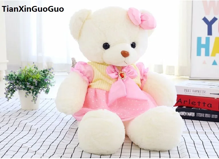 около 60 см карикатура плюшено мече играчка плюшен розова пола бяла мечка мека кукла, възглавница подарък за рожден ден h1286