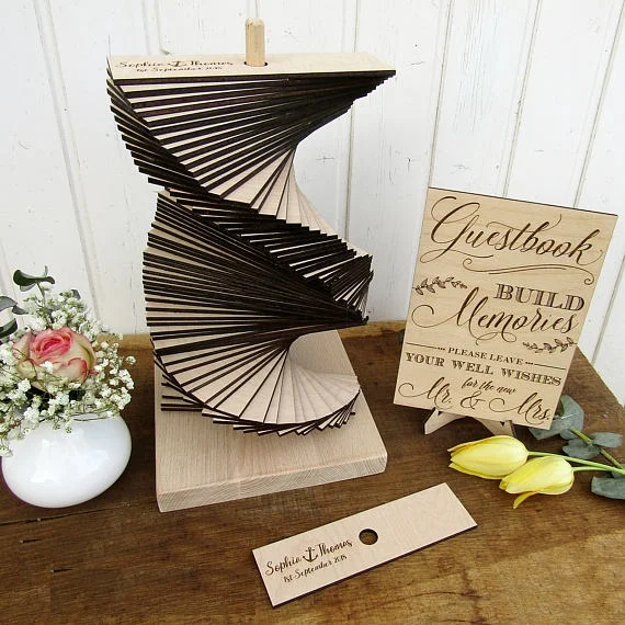персонализирайте Кула книга за Гости на сватба анкнор 3D Рустик, направени по Поръчка на Дървени алтернатива на книга за Гости, Създайте в книгата за посетители на Спомени