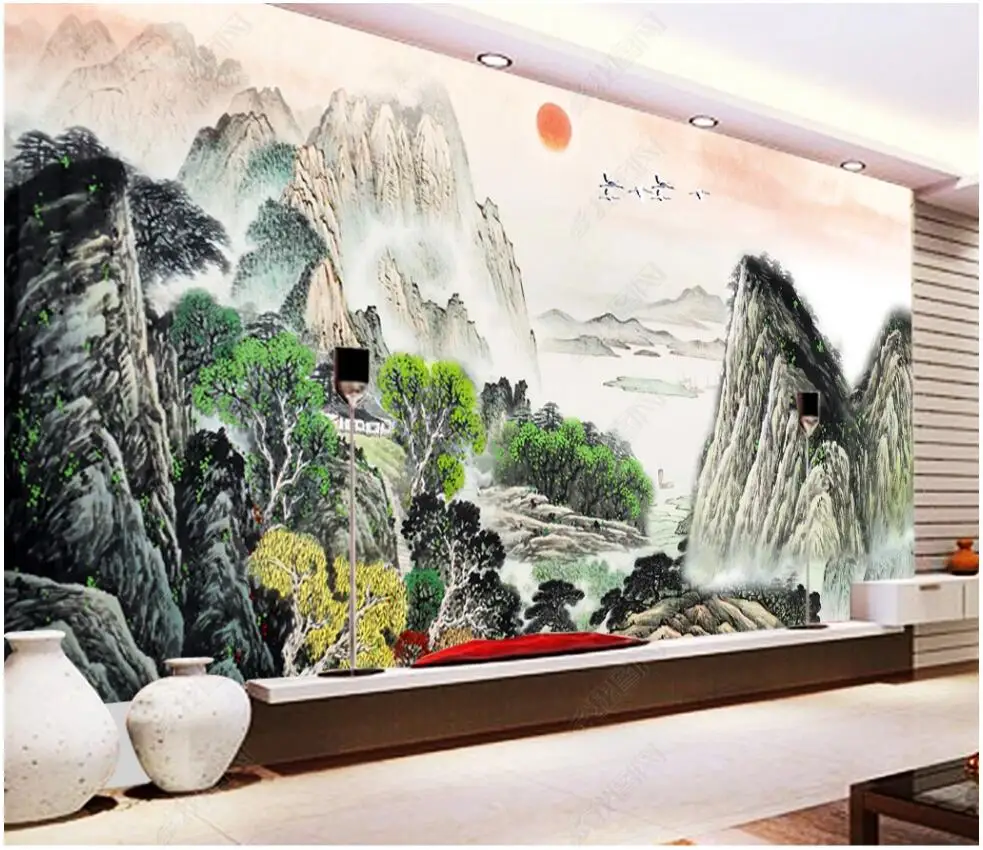 потребителски стенописи фото тапет 3d Китайски Планински Изгрев Пейзаж живопис фон начало декор тапети за стените, 3d спалня
