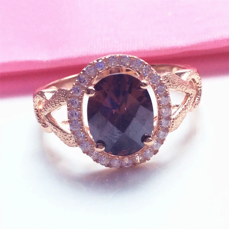 пръстени от лилаво злато 585 проба с лилави скъпоценни камъни за жени, пръстени, 14 К, с покритие от розово злато, елегантни, ажурни, луксозни бижута