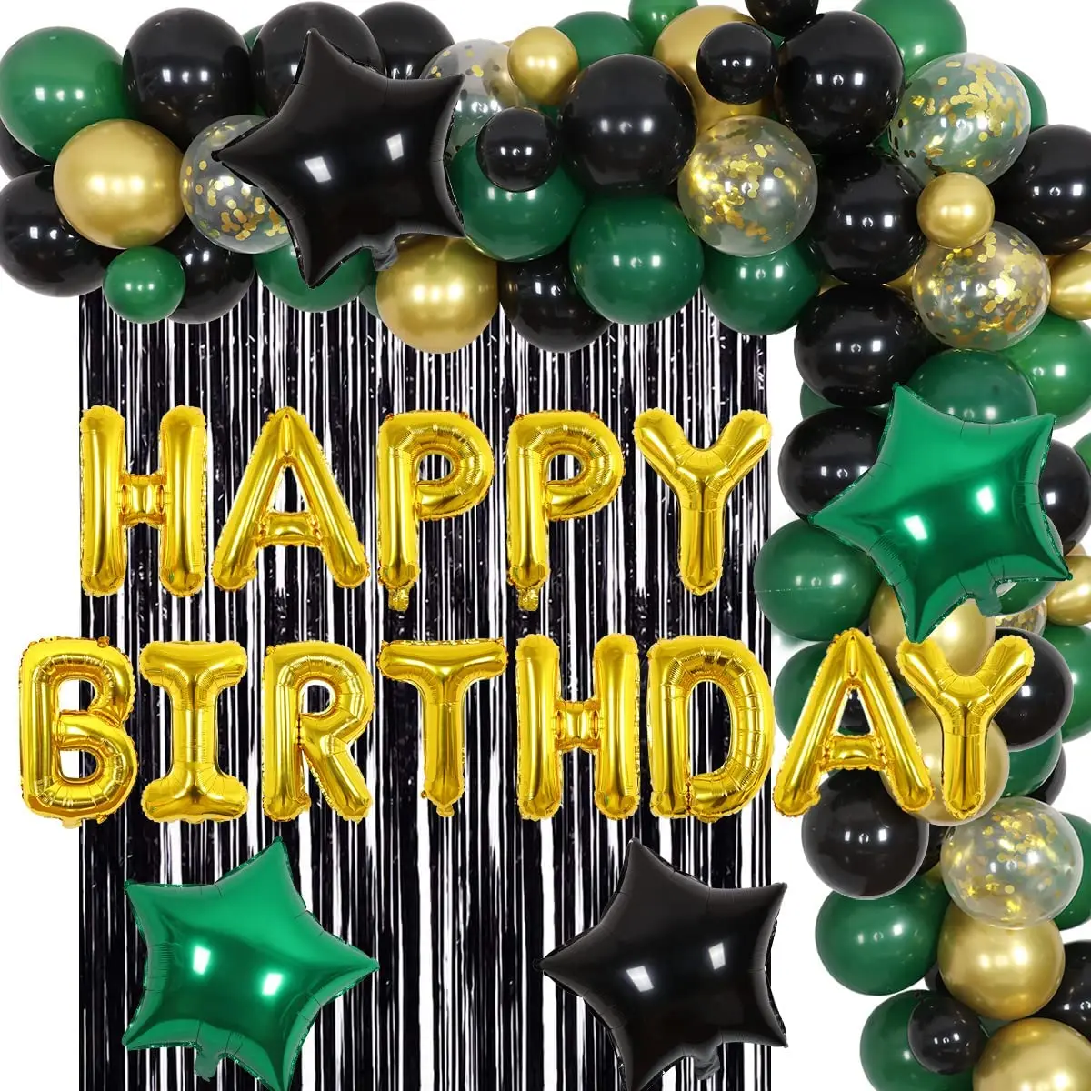 Funmemoir честит Рожден Ден Украса за Мъже Зелено и Черно Вечерни Аксесоари Балон Венец Арка Комплект с Черна Завеса