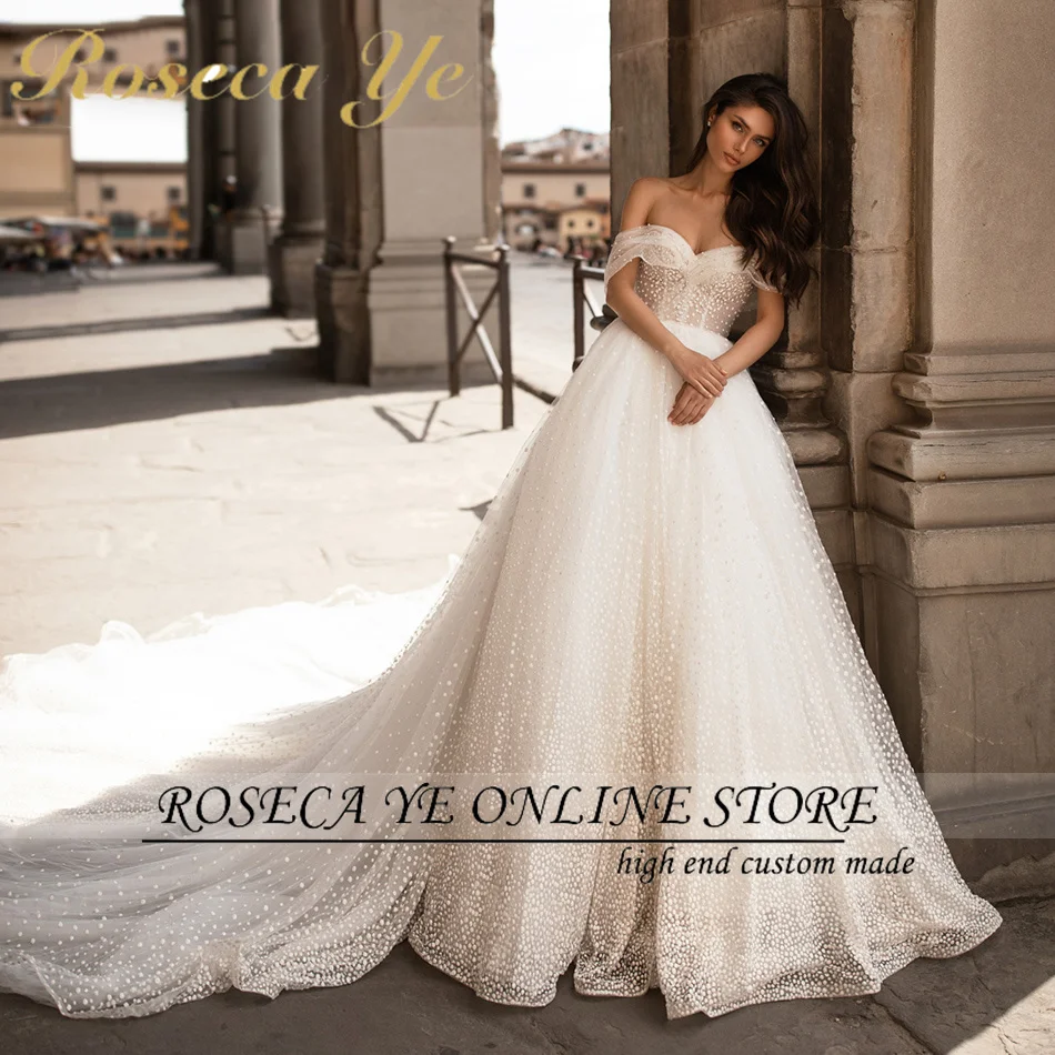 Roseca Ye Vestidos De Noiva Princesa Сватбена рокля 2022 Бална рокля на Полка точки Булчинска Рокля с открити Рамене Арабски Сватбени Рокли