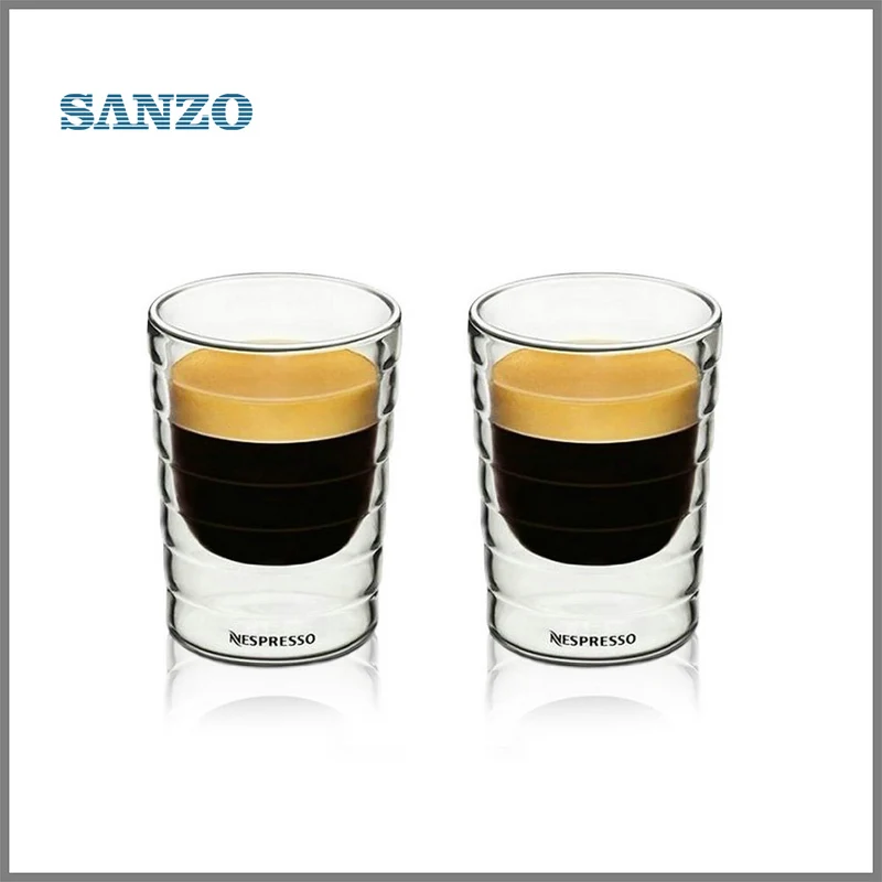 Кафеена чаша стъклена двупластова гореща разпродажба високо качество на 2 опаковки ръчна удар двойна изолация стъклена кафеена чаша 400042