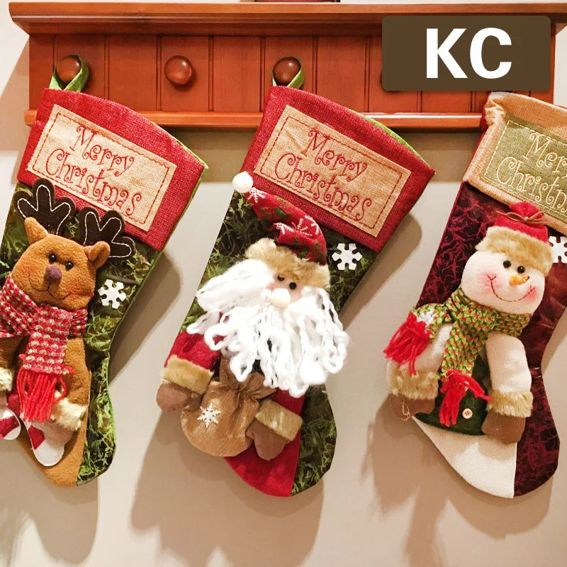 Коледни чорапи подарък пакет Коледна украса чорапи Бъдни вечер Коледен подарък за деца на Коледно дърво висулка чанта бонбони
